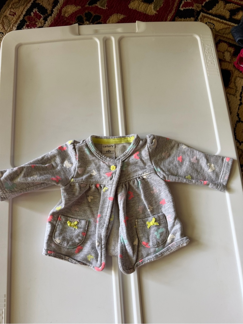 10/20 Carter's Gray Knit Baby Cardigan with Neon Heart Accents